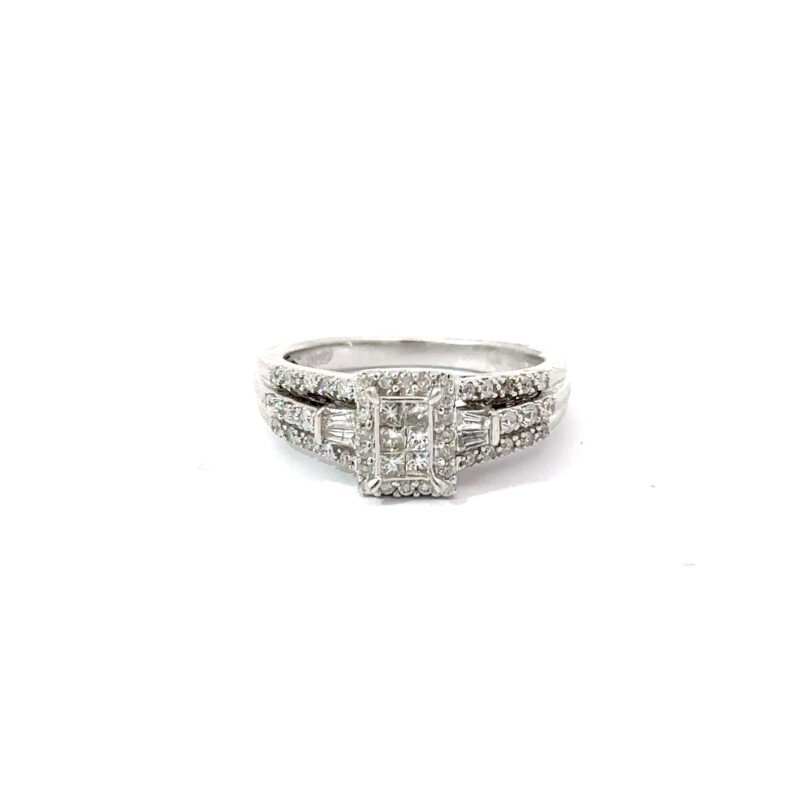 10kt White Gold Princess Cut Diamond Cluster Ring