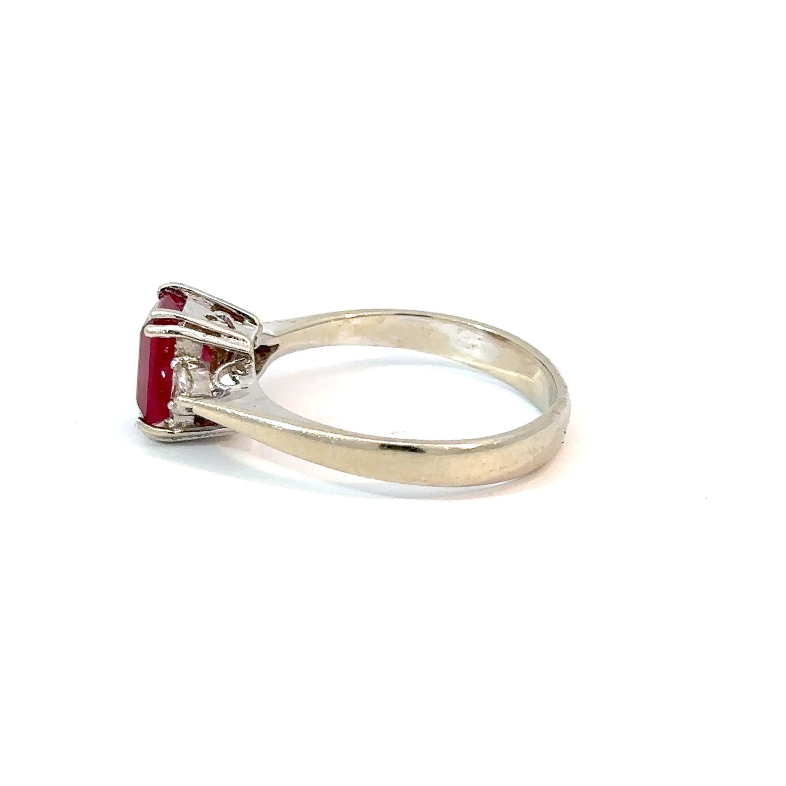14k White Gold 1ct Emerald-Cut Ruby & Diamond Ring - Image 2