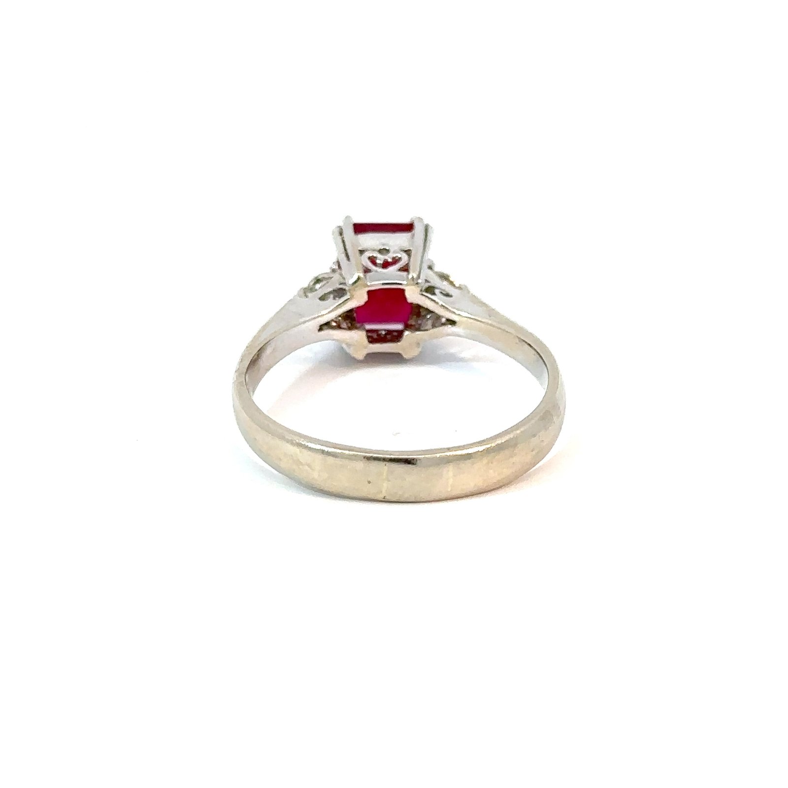 14k White Gold 1ct Emerald-Cut Ruby & Diamond Ring - Image 3