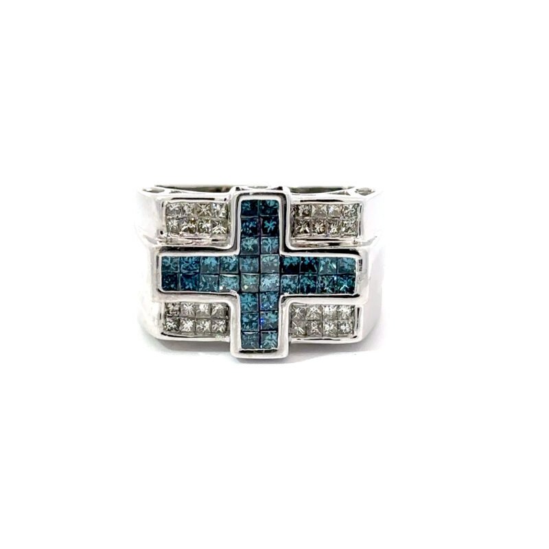 14kt Men's 'Blue Cross' Channel Set Diamond Ring