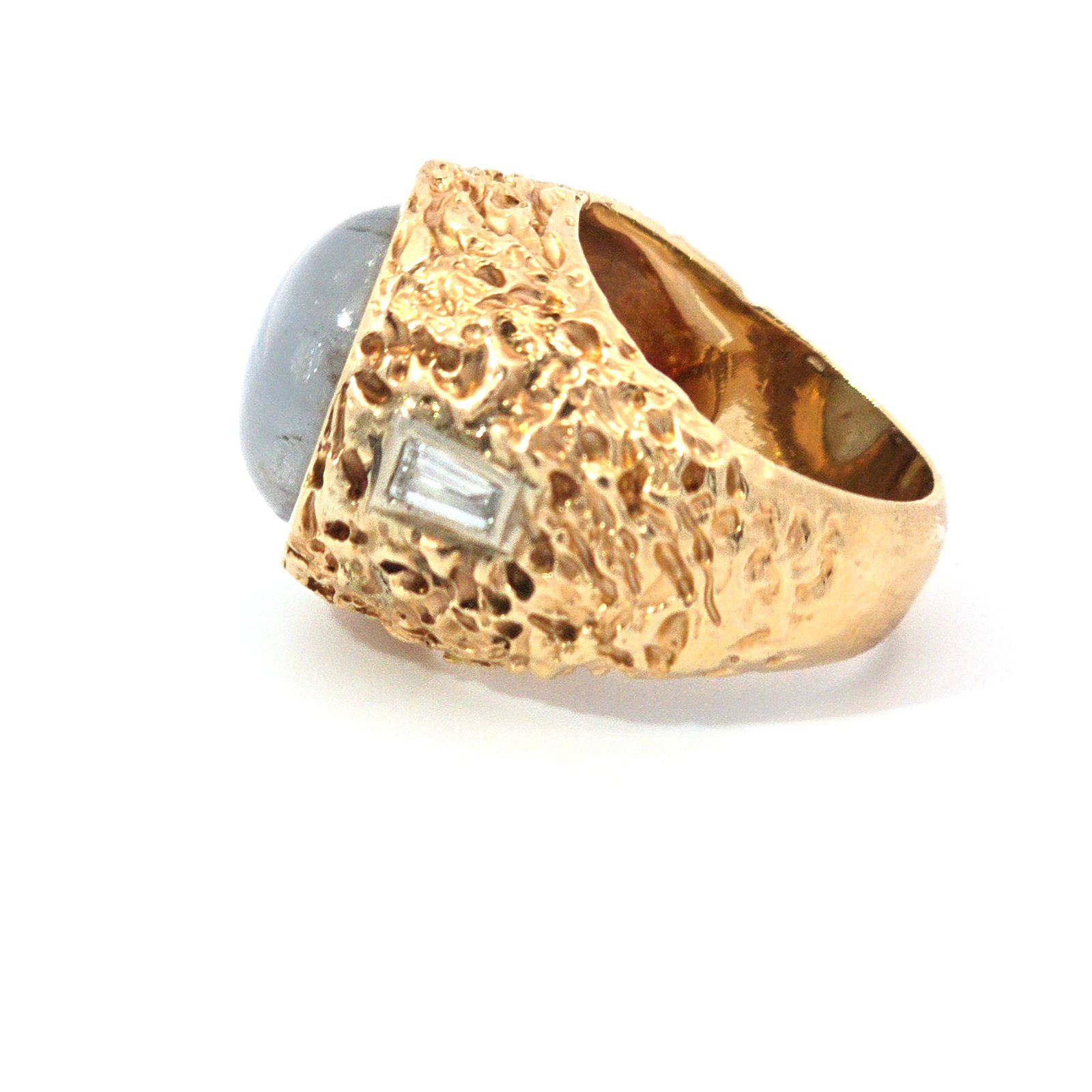 14k Yellow Gold Nugget-Style and Star Sapphire Men's Pinky Ring - Image 2