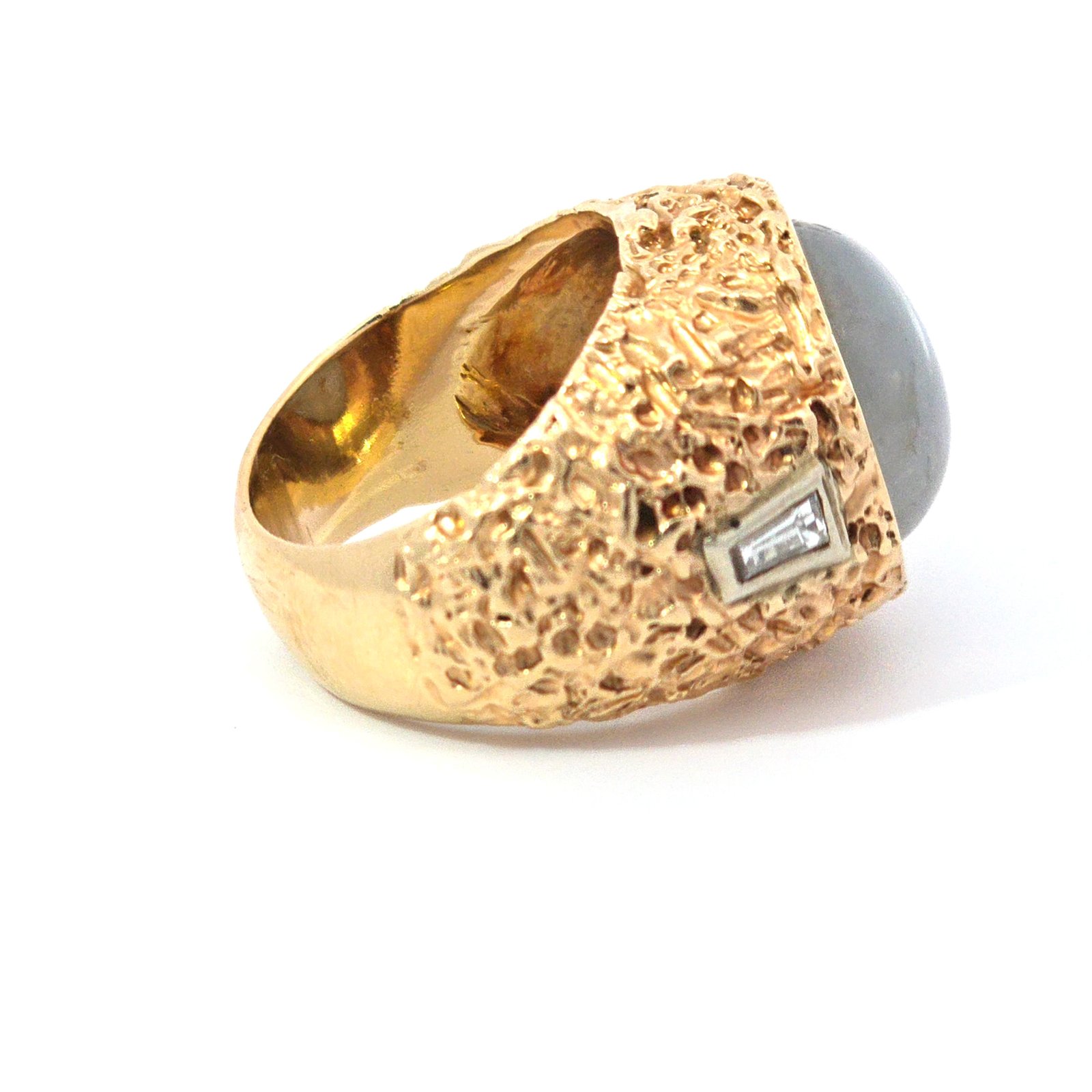 14k Yellow Gold Nugget-Style and Star Sapphire Men's Pinky Ring - Image 4