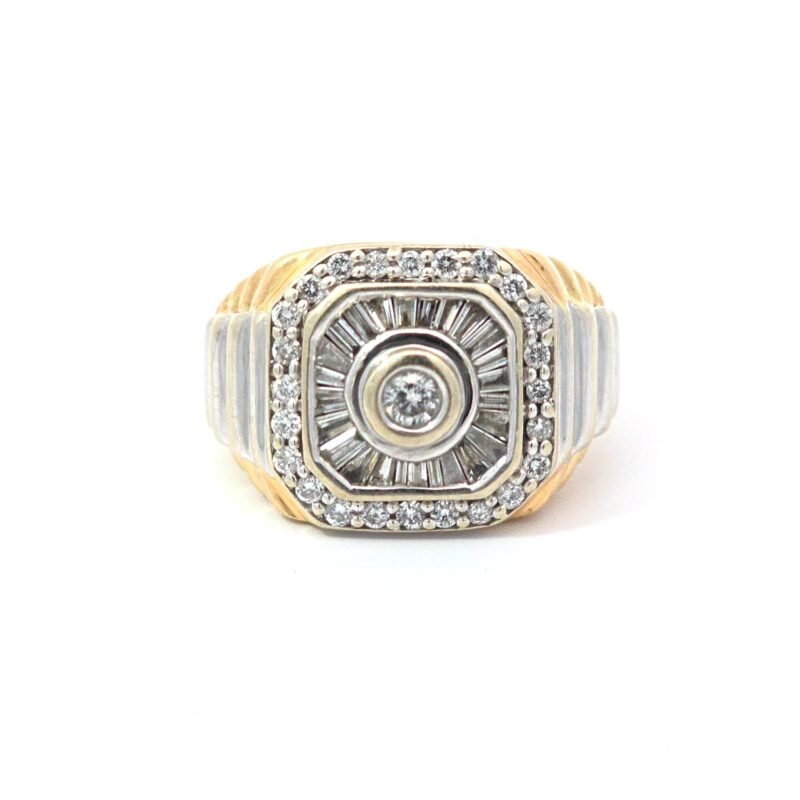 14k Two-Tone Gold Men's Diamond 'Roulette Wheel' Baguette Ring