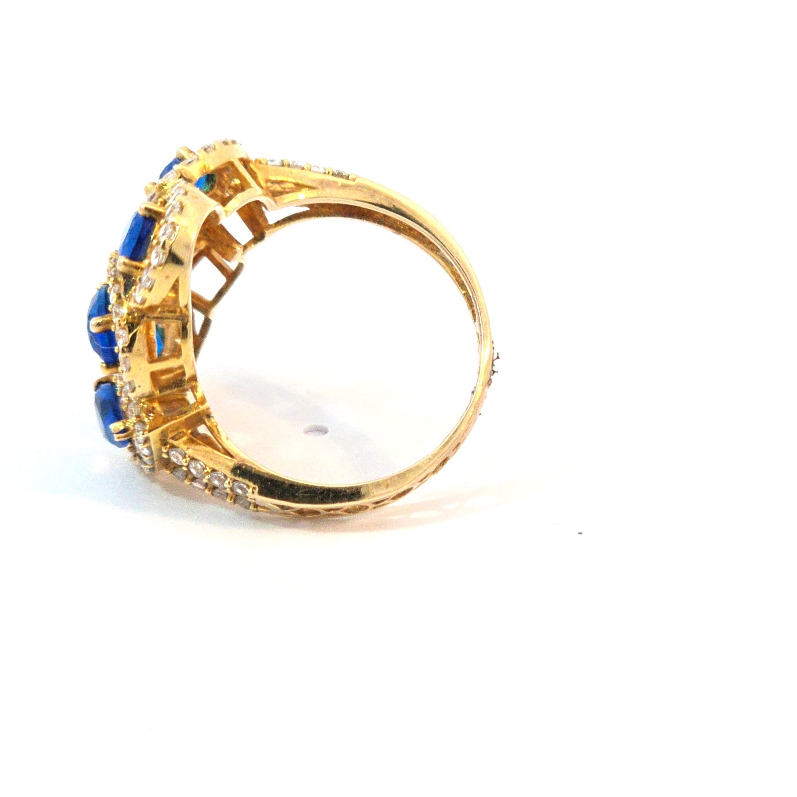 14k Yellow Gold 6 Pear Cut Blue Topaz & Diamond Ring - Image 2