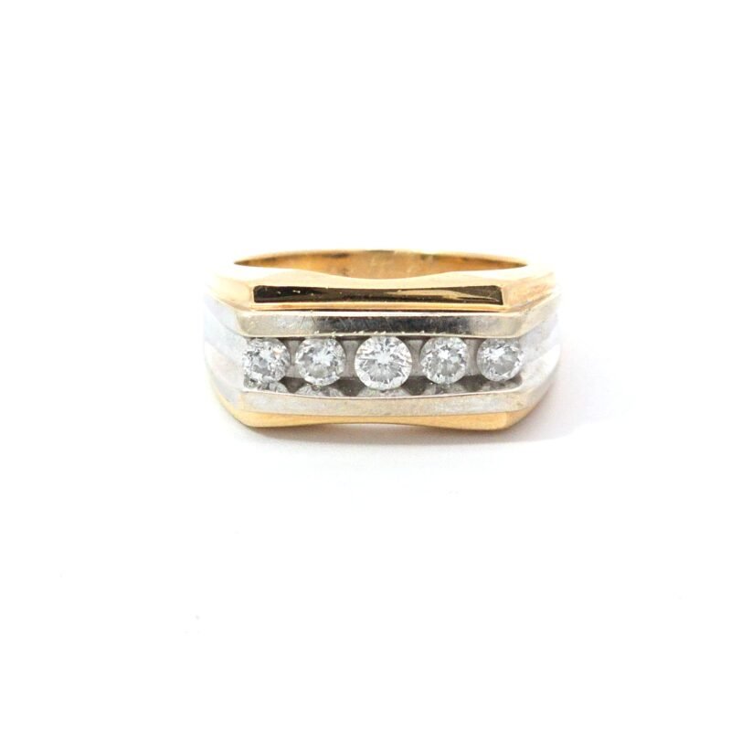 14K Two Tone 5 Diamond Men's Band Ring
