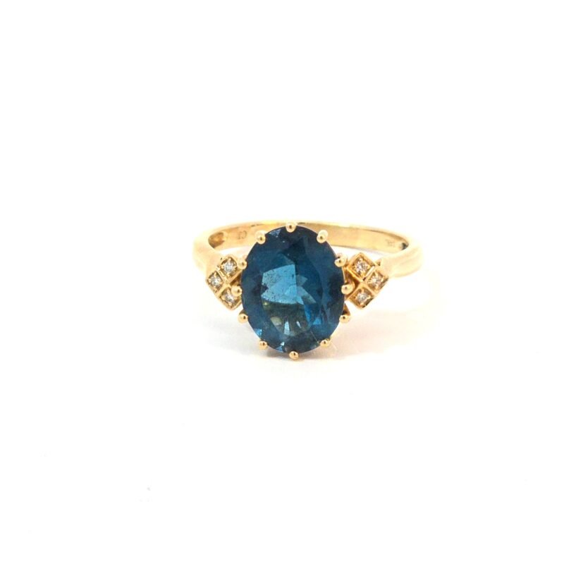 14k Yellow Gold London Blue Topaz & Diamond Ring