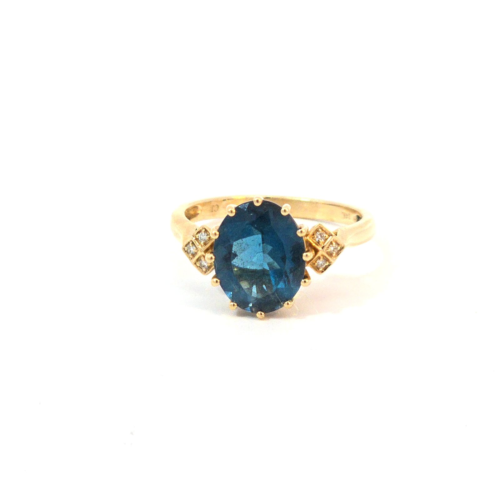 14k Yellow Gold London Blue Topaz & Diamond Ring