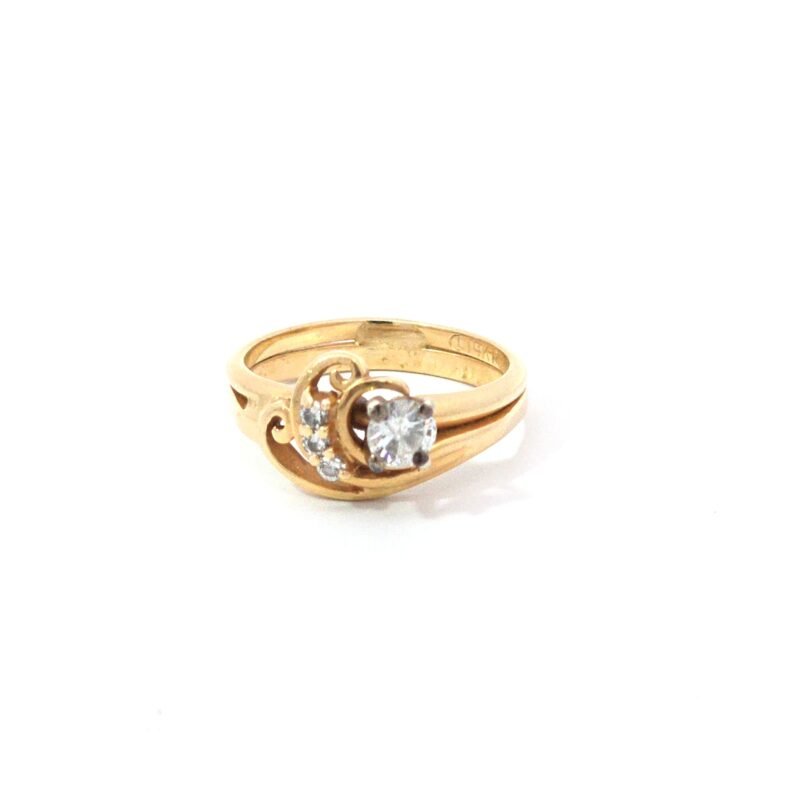 14k Yellow Gold & Diamond 'Treble Clef' Ladies Engagement Ring