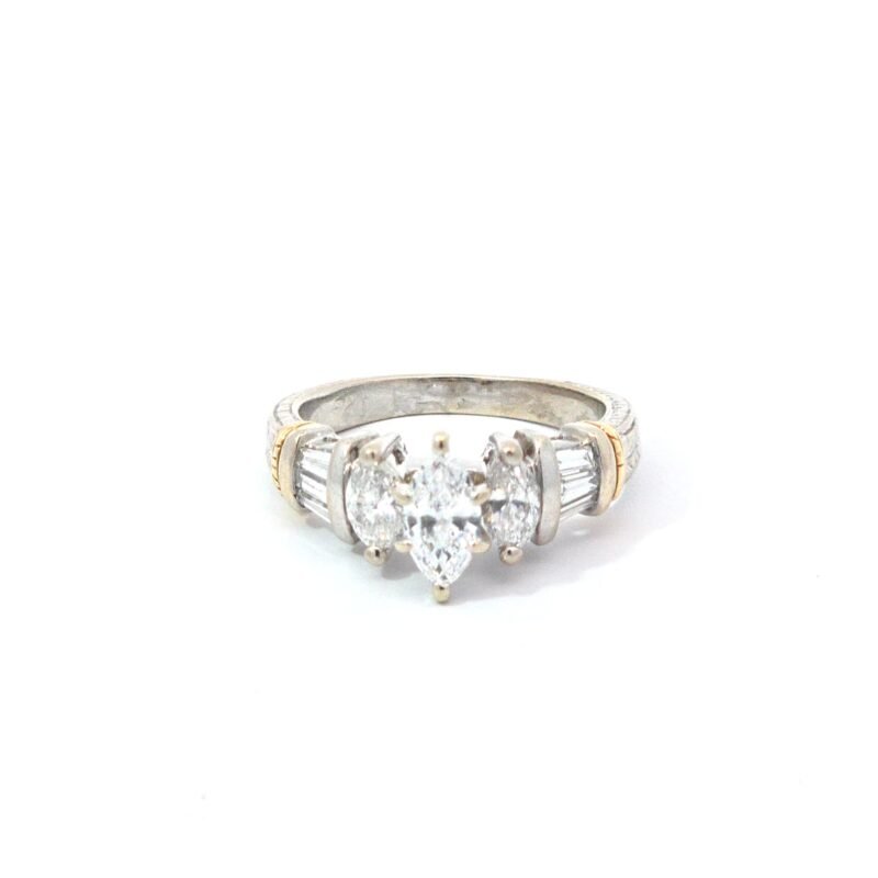 14k Two-Tone Three Marquise Diamond Ring