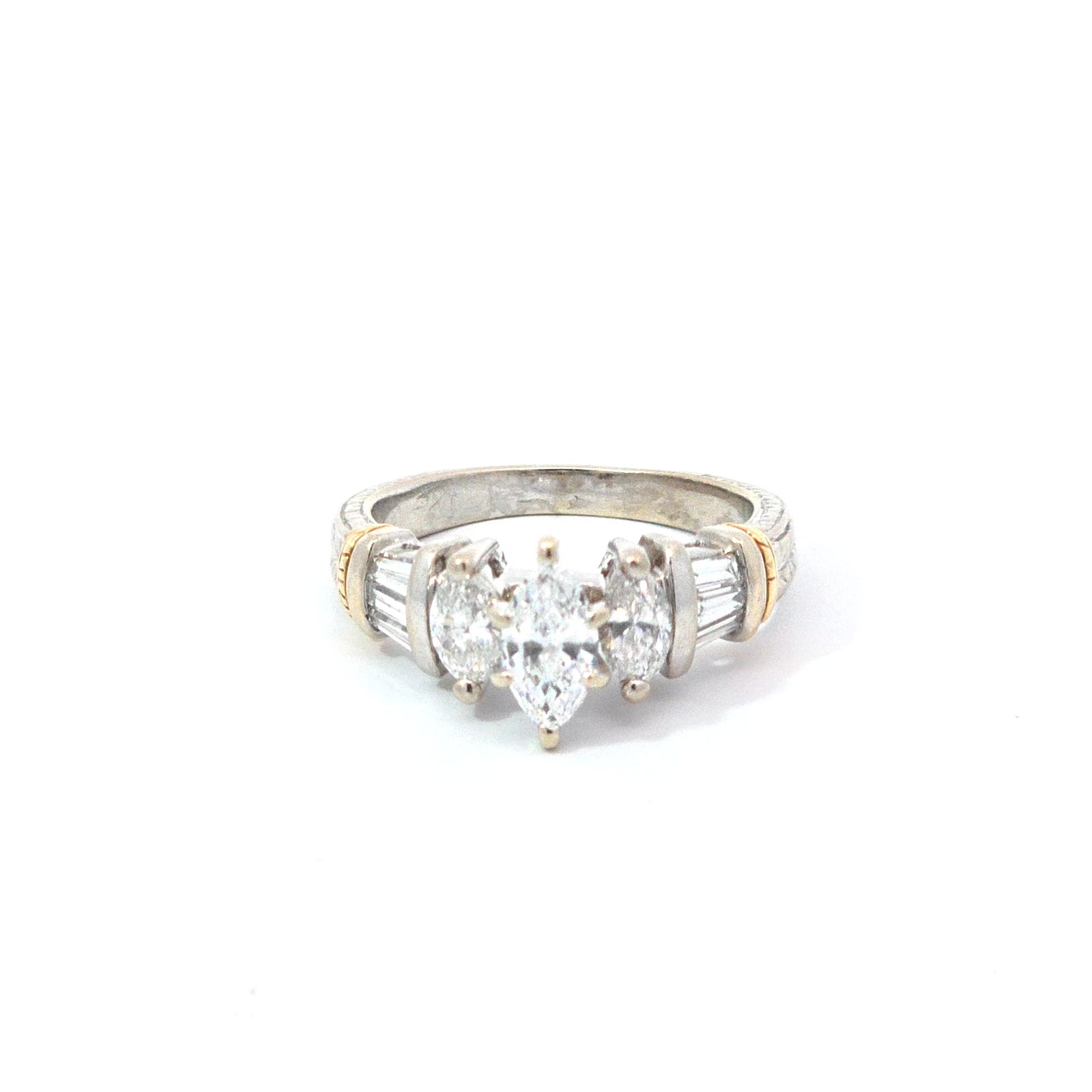 14k Two-Tone Three Marquise Diamond Ring