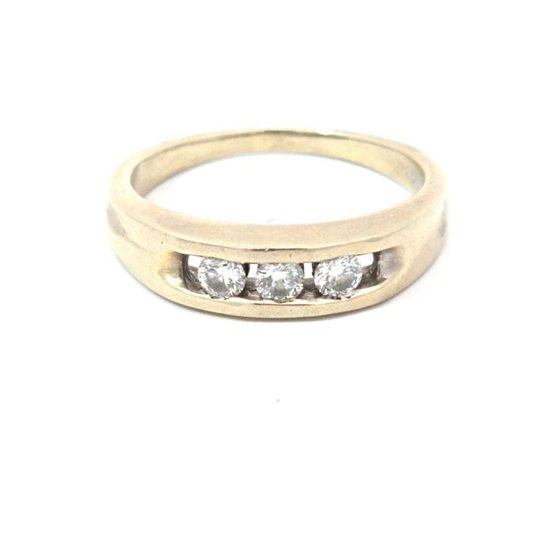 14kt White Gold Band Ring 3 Brilliant Cut Diamonds